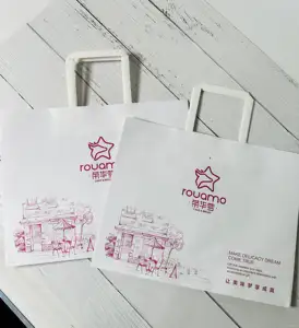 Tas jinjing kertas kraft cetak kustom Hotsale tas kertas kemasan makanan pegangan portabel