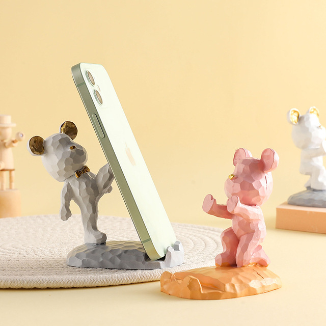 Resin Bear Phone Stand Cute Geometric Desktop Holder Custom Wholesale Gift