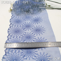 Dentelle brodée florale bleue 23CM motif étoile scintillante avec fil brillant et bordure géométrique marguerite en maille pour lingerie et mode