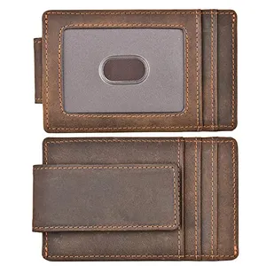 High Quality Crazy Horse Leather RFID Blocking Thin Wallet Leather Money Clip Leather Front Pocket Wallet