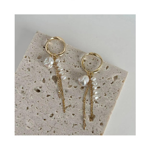 <strong>Custom</strong> Handmade <strong>Jewelry</strong> Gold Pearl Tassel Earrings Boho Pearl Drop Dangle Earring Gold Long Tassel Pearl Earrings <strong>Jewelry</strong> <strong>Supply</strong> - Product Image 1