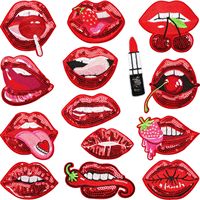 Patch décoratif thermocollant pour vêtements, style européen et américain, en polyester brodé de paillettes, motif bouche sexy