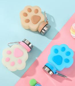 Food Grade <b>Silicone</b> Cat Claw <b>Silicone</b> <b>Water</b> <b>Bottle</b> Cute Children's Soft Cat Claw <b>Water</b> <b>Bottle</b> with Lid - Product Image 2