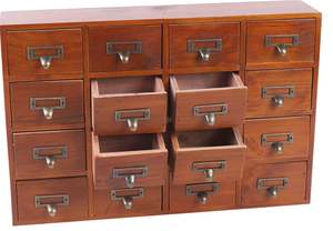 מחסן עץ רכוב קיר עם 16 מגירות, מארגן רפואה מסורתית עתיק מחסן אחסון מזוודות - Product Image 5