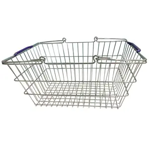 Wholesale Metal Wire Basket Supermarket Shopping Wire Mesh Basket With Double Handles
