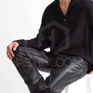 Pantalones informales de piel sintética de cintura alta para hombre de estilo urbano, transpirables, ligeros, rectos, personalizados, pedidos OEM/ODM - Product Image 3