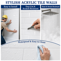Panneaux muraux de douche modernes en acrylique imperméables, motif carreaux, design graphique pour contour de baignoire, résistants à l'humidité, pour le commerce