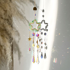 녹색 Aventurine 별 크리스탈 창 Suncatcher 매달려 달 태양 포수 유리 프리즘 자동차 매력 백미러 홈 장식 - Product Image 3