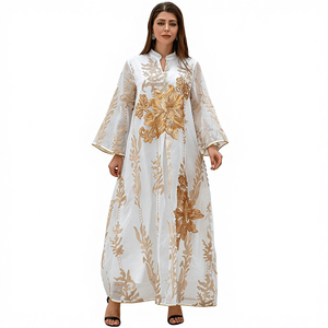 Lusso modesto poliestere vestito da donna bruciato fiore paillettes Abaya per Socialite Party per l'autunno per il Medio <span class=keywords><strong>Oriente</strong></span> straniero - Product Image 1