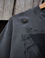 T-shirt Boxy Homme Personnalisé Effet Délavé Acide Style Urbain, Imprimé Graphique Vintage Effet Usé et Destructeur, Manches Courtes, Streetwear