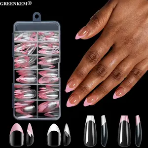 120Pcs 12Sizes Full Cover Gel Artificial Nail Short Square Coffin Almond Press On Nails French Tip White Clear False Nail