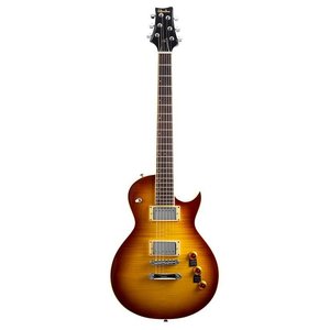 Guitare électrique Amber Burst, corps plein, dos et côtés en érable, micros humbucker, longueur de la échelle 628 mm - Product Image 1