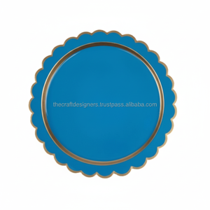 Blue <b>Enamel</b> <b>Dish</b> Charger Plate Table Decorative Dinnerware Serving Platter Floral Design Metal Charger Plates for Hotels - Product Image 1