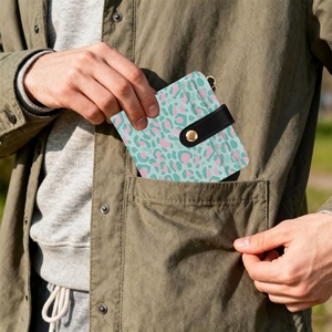 New Arrival Leopard Print Custom Logo <b>Small</b> Coin Purses Mini PU Leather Women Card Holder <b>Small</b> Short <b>Wallet</b> with Keychain - Product Image 6