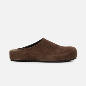 Mules plates en daim <span class=keywords><strong>de</strong></span> vache marron doublées <span class=keywords><strong>de</strong></span> fourrure d'agneau pour <span class=keywords><strong>homme</strong></span>, pantoufles Birken, fabrication sur mesure - Product Image 3