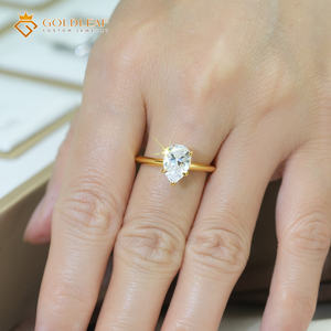 แหวนทองคำแท้ 14K ประดับเพชรคิวบิกเซอร์โคเนียทรงลูกแพร์ 7x10 มม. สีขาว 5A แบบสังเคราะห์ สำหรับงานหมั้น  ปรับแต่งได้ตามต้องการ - Product Image 3