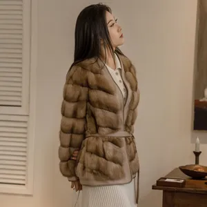 Sable véritable de haute qualité avec manteau de fourrure pour femme à la mode en cachemire