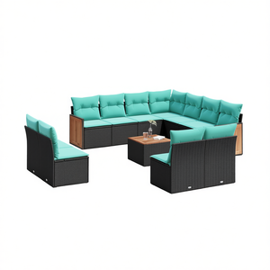 Ensemble de canapés de patio en polyrotin noir avec coussins, 7 places, mobilier d'extérieur, design contemporain, style moderne - Product Image 1