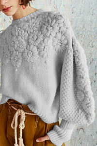 Baggy d'hiver personnalisé en tricot ample rose pour femmes <span class=keywords><strong>pull</strong></span> en tricot avant décontracté broderie à la main manches lanterne usines directes - Product Image 3