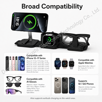 Chargeur sans fil pliable 3 en 1, petit chargeur sans fil magnétique pliable 3 en 1, support 3 en 1 pour appareil Apple pour Rayban Meta