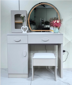 Simple Bedroom Furniture Dressing Table Set With <b>LED</b> Light <b>Mirror</b> Drawer Storage <b>Makeup</b> Vanity Desk With Stool - Product Image 1