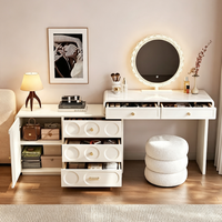 TenghangTable de toilette moderne blanc crème avec miroir escamotable et tiroirs profonds, ensemble de meubles organisateur de maquillage pour chambre à coucher
