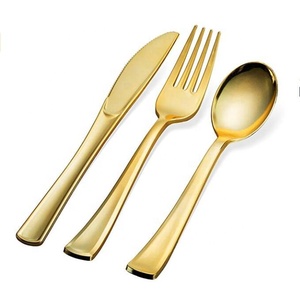 Plastic Cutlery Set Plastic Gold Plate Nice Party Gold Flatware