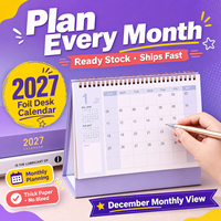 Calendrier de bureau minimaliste 2027 en papier fantaisie, planificateur mensuel, ornement de bureau, organisateur de planning, cadeau, estampage à chaud, thème macaron