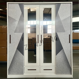 <span class=keywords><strong>Armoire</strong></span> moderne à quatre portes coulissantes en acier pour chambre à coucher, <span class=keywords><strong>armoire</strong></span> simple Almiriah, <span class=keywords><strong>penderie</strong></span> en métal <span class=keywords><strong>avec</strong></span> miroir - Product Image 2