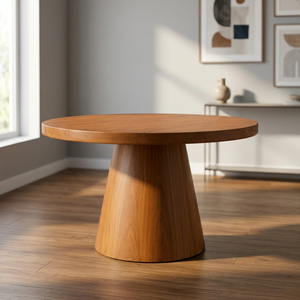 Modern <b>Solid</b> Teak <b>Wood</b> <b>Dining</b> <b>Table</b> Cone Pedestal Base-Waterproof Eco-Friendly Durable Portable for Hotels Apartments Schools - Product Image 2
