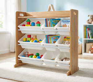 Organisateur de rangement pour jouets avec 9 bacs amovibles pour la salle de jeux des enfants, 3 niveaux avec étagère supérieure pour l'<span class=keywords><strong>organisation</strong></span> des jouets des tout-petits - Product Image 2