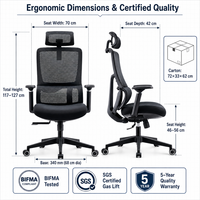 Chaise de bureau ergonomique à dossier haut en maille avec appui-tête 2D, double soutien lombaire, chaises de travail pivotantes pour bureau