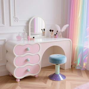 Tocador Moderno de Madera Maciza Color Crema, Nuevo Gabinete de Almacenamiento Integrado <span class=keywords><strong>para</strong></span> Dormitorio con Armario y Tocador - Product Image 2