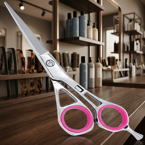 Ciseaux de coiffure professionnels en acier inoxydable de qualité supérieure, à lame dentelée, avec manche long, pour droitiers, vente en gros - Product Image 2