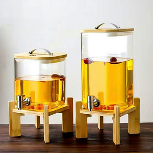 Distributeur de boissons <span class=keywords><strong>en</strong></span> <span class=keywords><strong>verre</strong></span> <span class=keywords><strong>avec</strong></span> cadre <span class=keywords><strong>en</strong></span> bois, grande capacité 5, 8, 10 L, <span class=keywords><strong>avec</strong></span> <span class=keywords><strong>robinet</strong></span> interchangeable pour les fêtes - Product Image 1