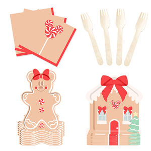 DAMAI New Gingerbread Man Christmas Party Tableware Set with Red Bowknot Patters Disposable Paper Plates Set - Product Image 4