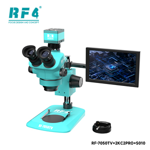 Tête de <span class=keywords><strong>microscope</strong></span> trinoculaire stéréo RF4 RF7050TV pour réparation de PCB BGA mobiles, grossissement 7-50x, portée de travail 100 mm, indice de protection IP53, certifié CE, mise au point manuelle - Product Image 3