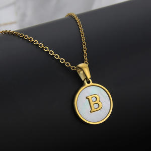 New Women's Stainless Steel Jewelry Fashion 18k Gold Plated Around Disc <strong>Coin</strong> White Natural Shell Initial Pendant <strong>Necklace</strong> - Product Image 5