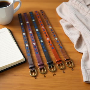 Cintura in PU ricamata con fibbia a mezzaluna Kt, larghezza 2,5 cm, fibbia in rame con anello a D, 6 colori disponibili - Product Image 1