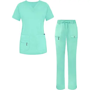 Factory Custom Good Sewing Hospital Fashion Nurses Uniform Ladies Scrubs Uniforms Sets with Zipper