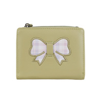 Dompet Wanita Kulit PU Lembut Model Fashion Grosir, Bordir Pita, Mini, Resleting, Tempat Koin untuk Remaja Pelajar