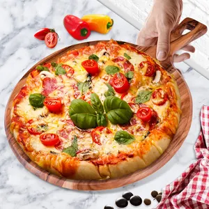 Bán Sỉ Thớt Cắt Bánh Pizza Bằng Gỗ Keo Tròn Cắt Vỏ Bánh Mì Bít Tết Bằng Gỗ Có Tay Cầm Nhà Máy