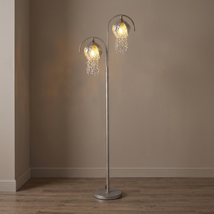 PF24011 Lámpara de Pie Decorativa Eléctrica Moderna de Metal Plateado y Dorado con Cristal, 2 Portalámparas E26/E27, 60W Máx., para Sala de Estar - Product Image 3