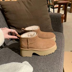 รองเท้าบูทลุยหิมะหุ้มข้อแบบคลาสสิกของผู้หญิงหนังวัวแท้พื้นเรียบนางเงือกขนแกะแท้ซับในกันหนาวสำหรับฤดูหนาวฤดูใบไม้ร่วง - Product Image 6