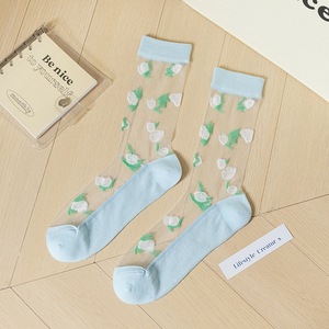 Spring Summer Women Thin Transparent Glass <b>Silk</b> <b>Socks</b> Cute Floral Crystal <b>Socks</b> Japanese Style Mid Calf Ins Trendy <b>Socks</b> - Product Image 3