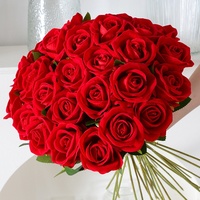 Simulasi Mawar Teknik Flocking Sutra Satu Tangkai Dekorasi Rumah Pernikahan Hari Valentine Bunga Buatan Grosir