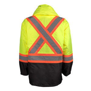 Veste de pluie haute visibilité noire, imperméable, en Oxford, réfléchissante, avec dos en X, parka de sécurité pour la construction - Product Image 4