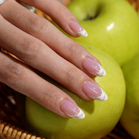 BTArtbox doux Gel XCOAT 3D Floral presse sur les ongles en gros court amande fait à la main bleu français pointe faux ongles