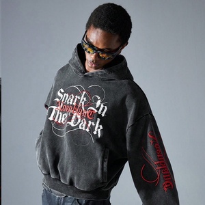 Sudadera de punto personalizada para hombre, estilo streetwear vintage lavado, con gráfico bordado y estampado, manga larga, casual, hombro caído, corte holgado - Product Image 2