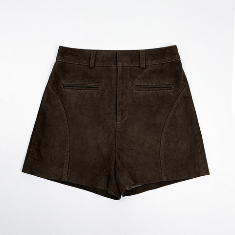 5504 Trending Products Custom High Waist Leather Short Breathable Vintage First-grade Goat Skin Suede Shorts for Women